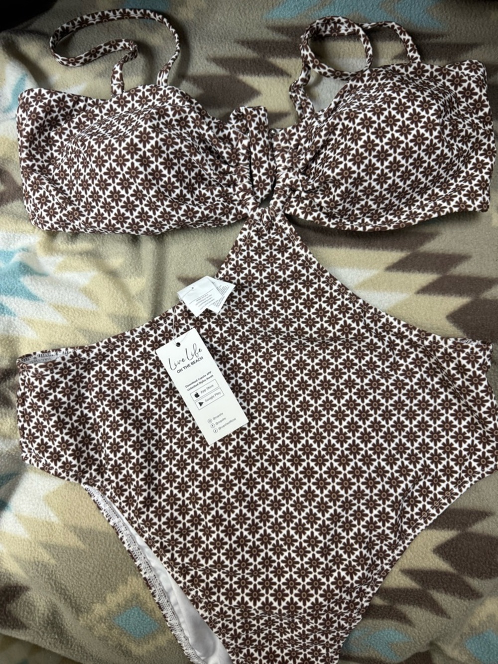 Cupshe Brown Patterned Cutout One-Piece Swimsuit - Picture 3 of 3